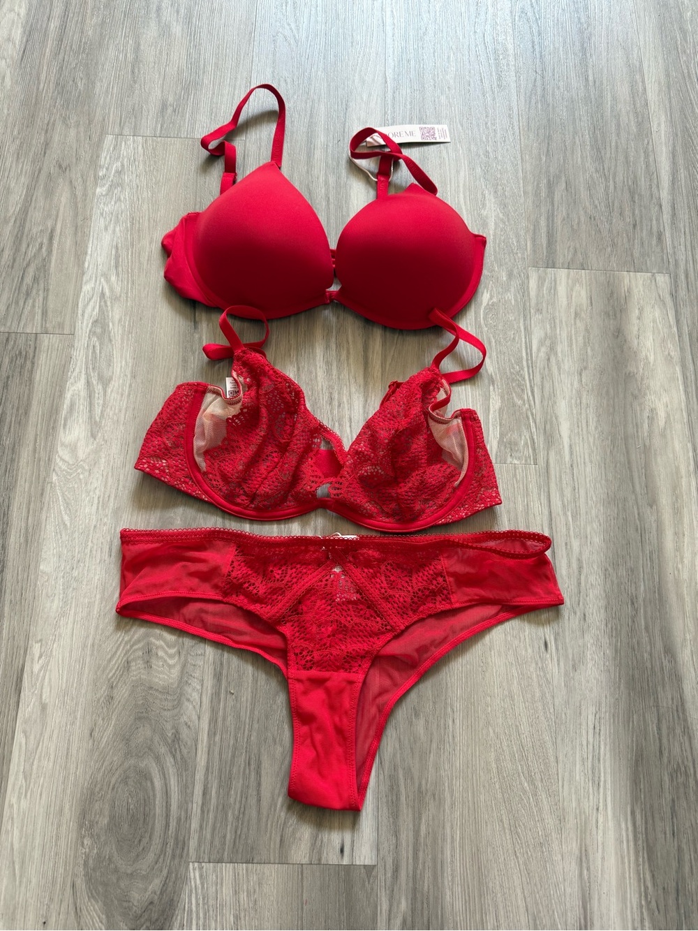 Adore Me Red Push-Up Bra with Lace Bikini Set
